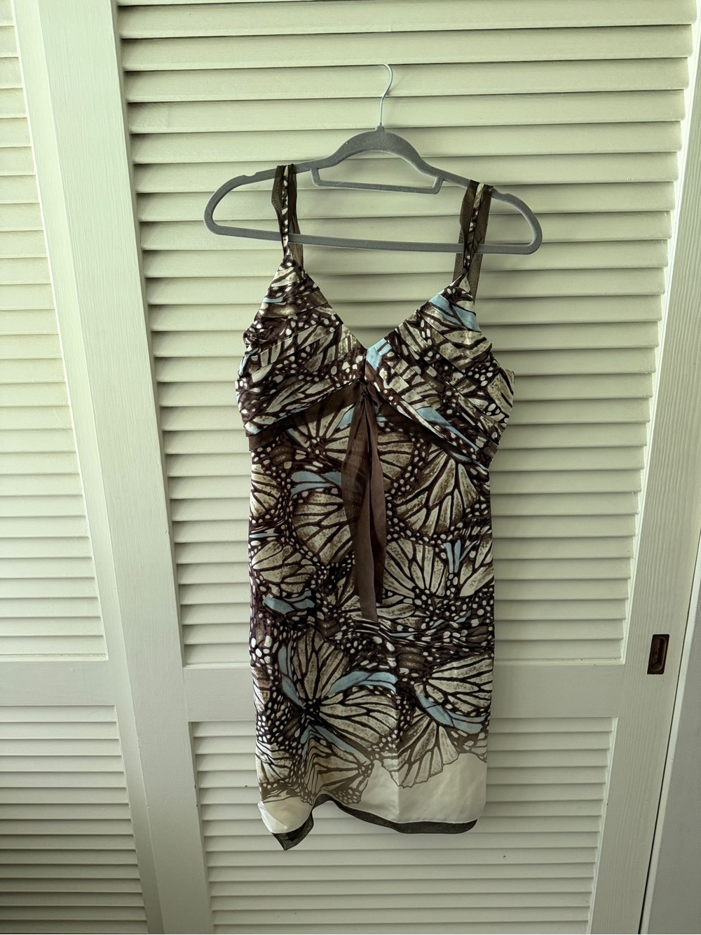 Etcetera Brown and Light Blue Butterfly-Print Mini Dress
